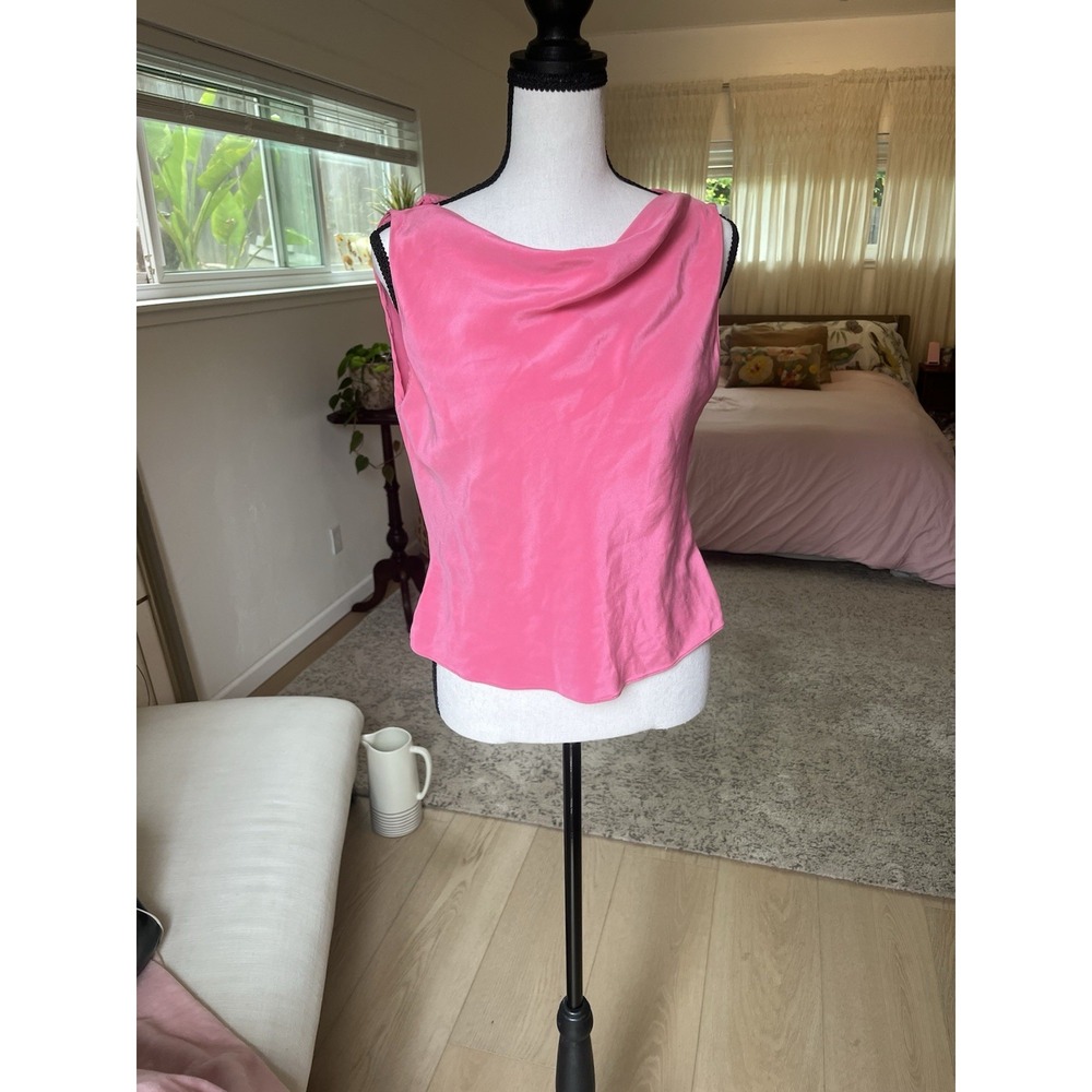 Pink Silk Top Sleeveless Women Size 8 Medium Cowl Neck Linda Allard Ellen Tracy